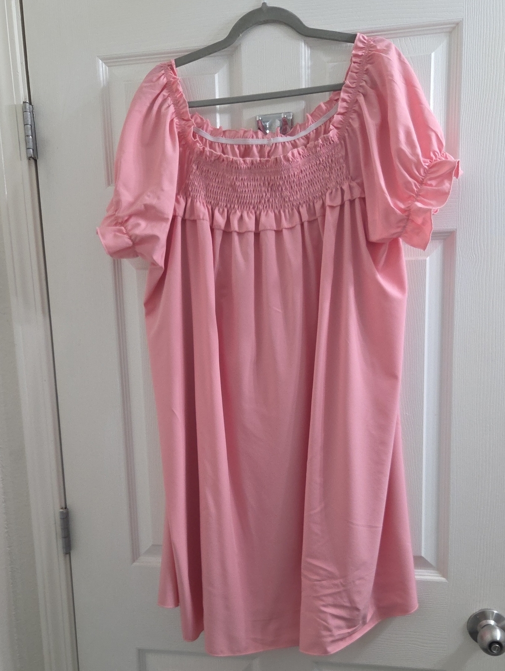 SHEIN Pink Smocked Puff-Sleeve Summer Dress